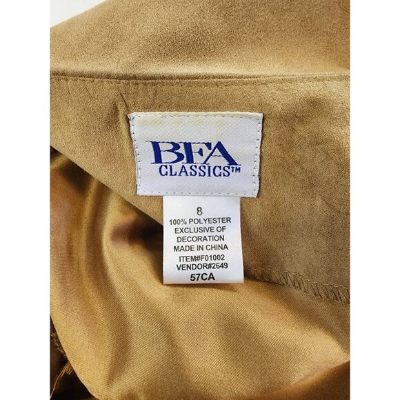 BFA Classics Blazer Jacket Women 8 Tan Zip Up Faux Suede Embroidered - Picture 8 of 10